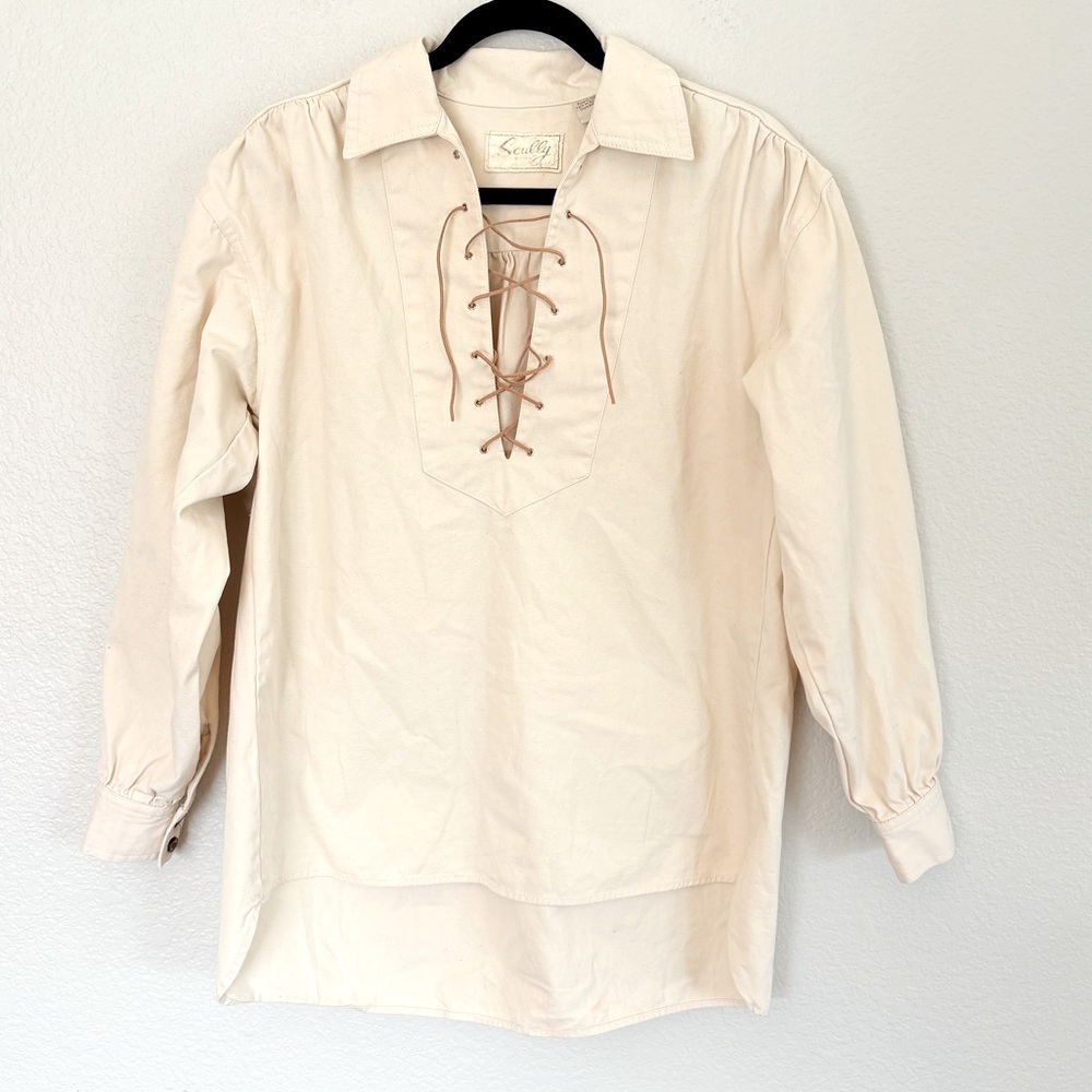 Scully Vintage Tie Neck Western Blouse Ivory Sz Medium